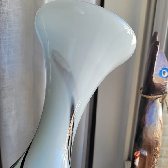 Large White and Black Swirl Glass Vase Black Clear Glass White 16.5" Tall Approx - Picture 11 of 14